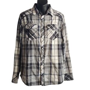 BKE Mens Black White Plaid Western Pearl Snap Button Up  Long Sleeve Shirt Sz S